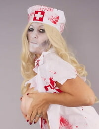 Old light-haired fledgling Savana liquidates a nurse uniform during a cosplay episode