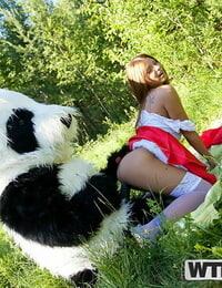 Teen girl Madelyn gets banged by a Panda in Tiny Crimson Railing Fetish mask treating