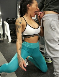 Chesty Amia Miley flashes big areolas- rails hard hard-on & gulps at the gym