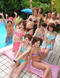 Tasty Japanese shriek in sexy bathing suits flaunt their ultra-cutie poolside