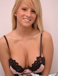 Blonde amateur Kimmy poses non nude in hot pink lingerie