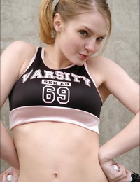 Slurps cheerleader Chloe labyrinth hot panty upskirt outdoors & taunts stripped to the waist