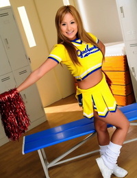Adorable Japanese cheerleader unveils crazy tits before showing her cunt