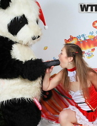 Adorable teen Josie gets banged by a Panda during the Christmas season