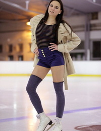 Ice skating Andys playthings her teenage cunt with a glass faux-cock at the rink