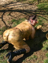Thick amateur Mary Bitch drinks her own pee while playing in mud like a sow