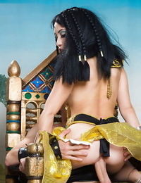 Asian brunette Rina Ellis fucking big dick in Cleopatra outfit