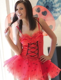 Adorable teen Destiny Moody shows her nice tits in tutu and matching hosiery