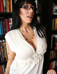Horny librarian Alia Janine sucks stepsons cock and gives him tittyfucking