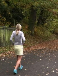 Cute light-haired Victoria Unspoiled hikes her miniskirt to take a piss along country lane