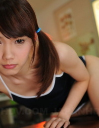 Young looking Asian girl Ageha Kinoshita models non nude in ponytails