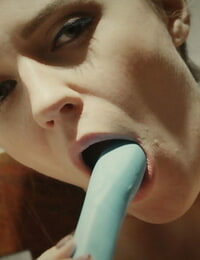 Kalisy sates her shaven snatch with a blue faux-cock - part 602