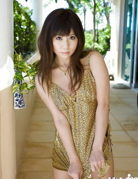 Magnificent asian coed Aya Hirai unclothing off her dress and undergarments