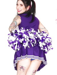 Unexperienced upskirt posing with a warm babe Joanna Angel in her cheerleader suit