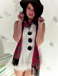 Hot redhead Japanese Sydney Mai in Christmas costume flashing nude upskirt