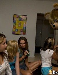 Asian chick gets nailed by a dancing bear on a wild coed party