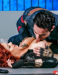 Buxomy redhead Peta Jensen getting pounded in leather by cosplay attired cock