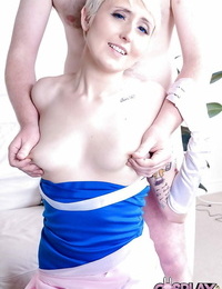 Short haired ash-blonde cosplay fetish model Molly Dae giving suck butt cheeks