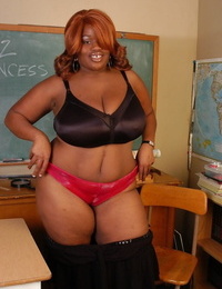 Mature SSBBBW teacher Princess flashes big saggy black boobs in classroom
