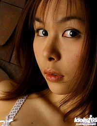 Svelte asian stunner with little tits sliding off her white lingerie