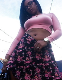 Busty ebony chick Porsha Carrera displaying off her panty subjugation and giant ball-sac