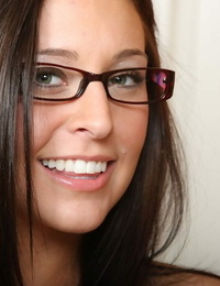 Delicious babe in marvelous glasses Gracie Glam taking off her taut shorts