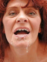 Lusty redhead granny deep throats and pounds a stiff hard-on in the bathtub