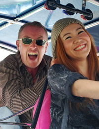 Asian cute honey Noy takes a rail with a stranger on his mini taxi