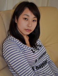 Playful asian teenage Kasumi Ayano undressing and stimulating her bean