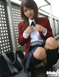 Lusty asian coed in uniform onanism her undies and tiny tits