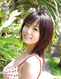 Cute asian stunner Saki Ninomiya slipping off her dress and subjugation outdoor