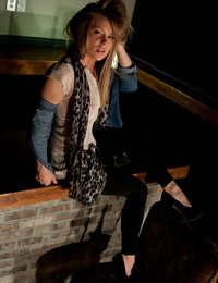 Amateur non bare blond model Madden posing in fabulous satin undies