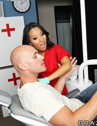 Sassy asian nurse with amazing tits gets screwed by a well-hung patient