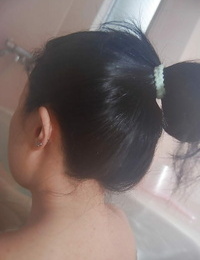 Asian chick with a wooly vagina Kanae Hiyama takes a hot bath