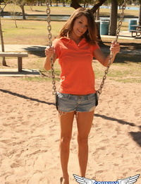 Teenage fledgling Brittany Maree labyrinth her undergarments on playground wag set