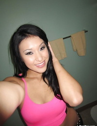 Asian ultra-cutie Jayden Lee taking naked self shots as she strips