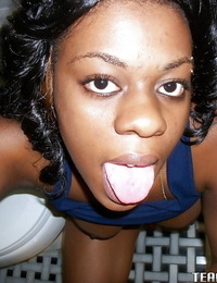Appealing captured honey Blue String up sticks her tongue out and masturbates