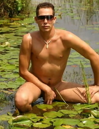 Very bare gay man swimming in a pond while he has a huge huge swelling - part 129