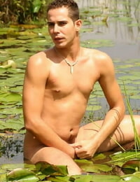 Very bare gay man swimming in a pond while he has a huge huge swelling - part 129