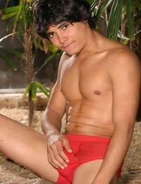 Gay latino fills out his crimson underwear with a truly nice big dick - part 273
