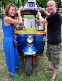 Beautiful Thai lady Mon flirting with a cute male tourist in public