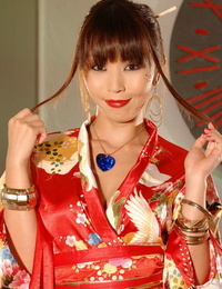Cute Japanese Marica Hase teases in kimono before fingering her sweet twat