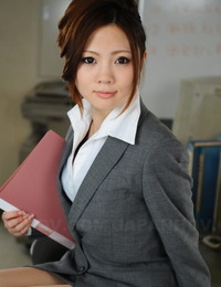 Beautiful Japanese businesswoman Iroha Kawashima exposes her brassiere at work